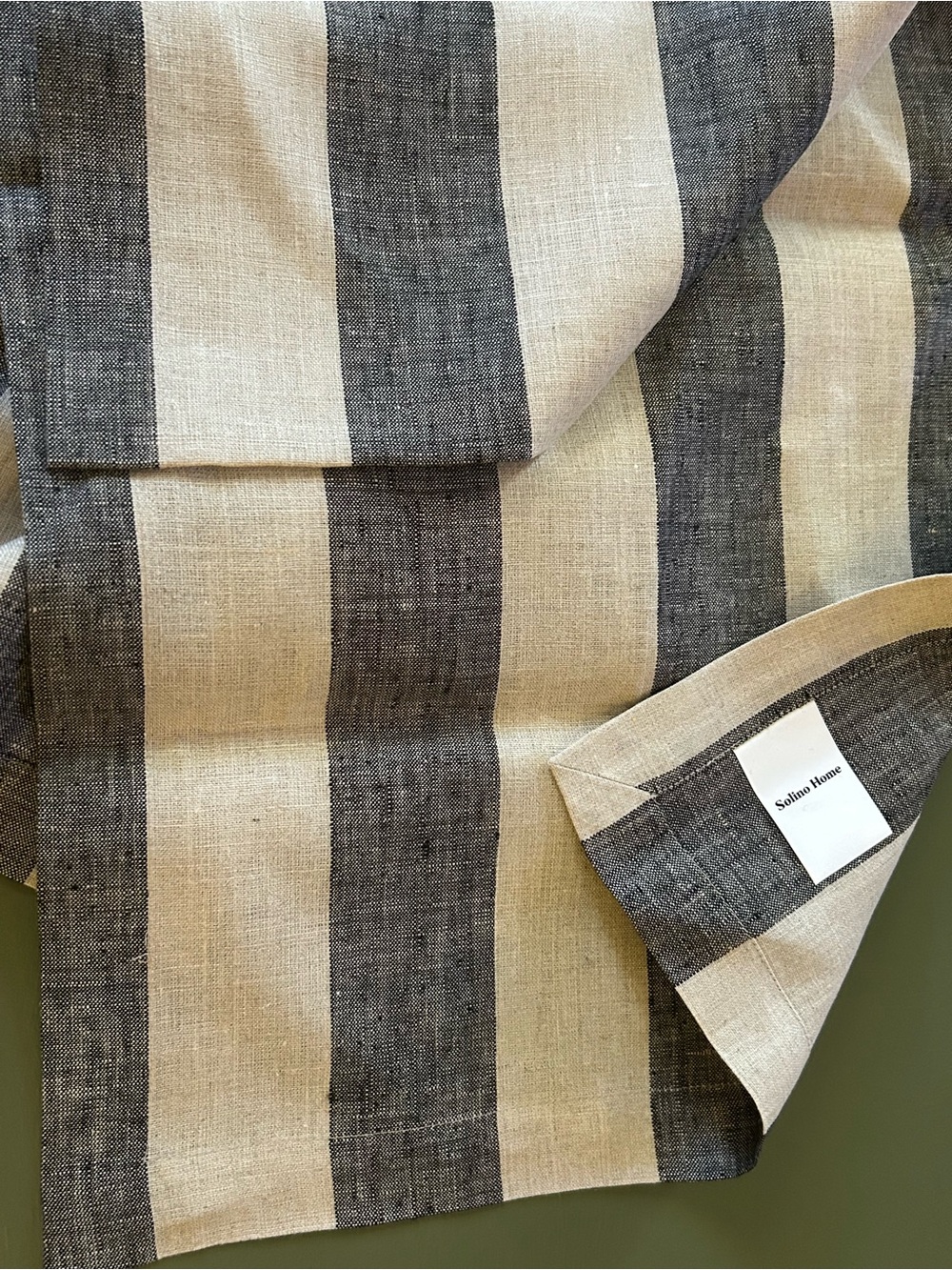 100% Linen Solino Home Table Runner Black Cabana Stripe 14x72 New